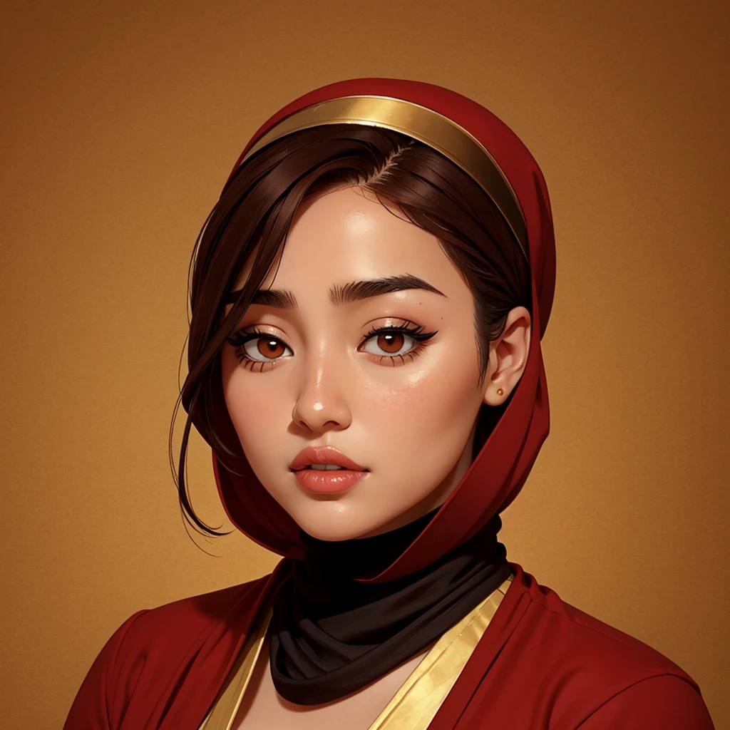 iraqi woman. her age is 33 and her height 165. she has a small eyes and thick eyelashis. brown hair red cheeks and small lips and Korean body