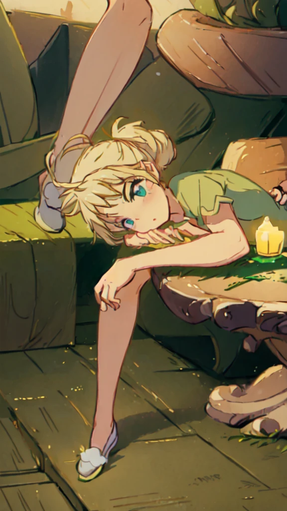 (masterpiece:1.4), (best quality:1.4), (high resolution:1.4), 1girl, tinker bell, short ponytail, fairy wings, green fairy outfit, crossed arms, crossed legs, angry, puffy cheeks, full-face blush, looking at viewer, 