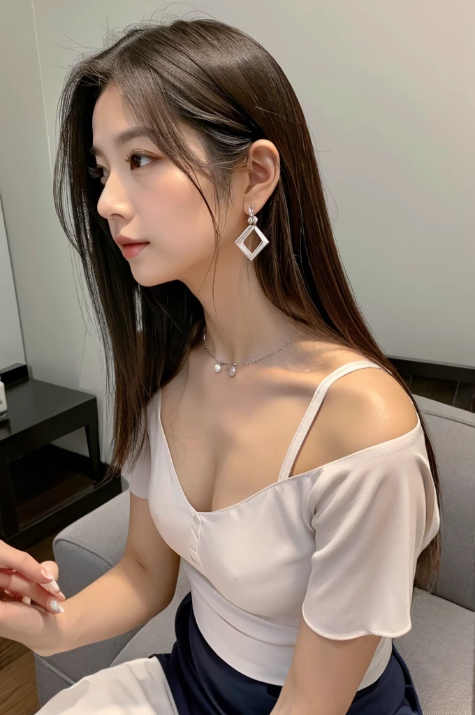 staff female、girl giving massage to customer, work clothes,((full body)),((photo)),((best qualtiy, 8K, tmasterpiece:1.3)), Focus:1.2, perfect figure beautiful girl:1.4,1girl,cowboy shot,look at viewer,incredibly absurd, beautiful and cute girl with a photorealistic face, showcasing top-quality craftsmanship, Japanese woman working at a massage parlor, 20 years old, straight black hair down to the jaw line, silky and straight hair, fair and clear skin, small face, straight nose, large round brown eyes, long eyelashes, plump cherry-colored lips, well-defined eyebrows, clean-cut face, long neck, beautiful décolleté line, , delicate, slender, beautiful C-cup breasts, silver necklace, small earrings, pretty older woman, beautiful, neat, soothing, devilish type, calm demeanor, soft-spoken, curious, likes alcohol, likes to try new things, mature, June