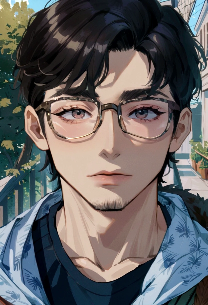 Dibujarlo al estilo del anime de sailor moon, como un chico masculino bastante ordinario llevando su ropa de estudiante, tiene un anteojos, He is of Mexican-Japanese descent