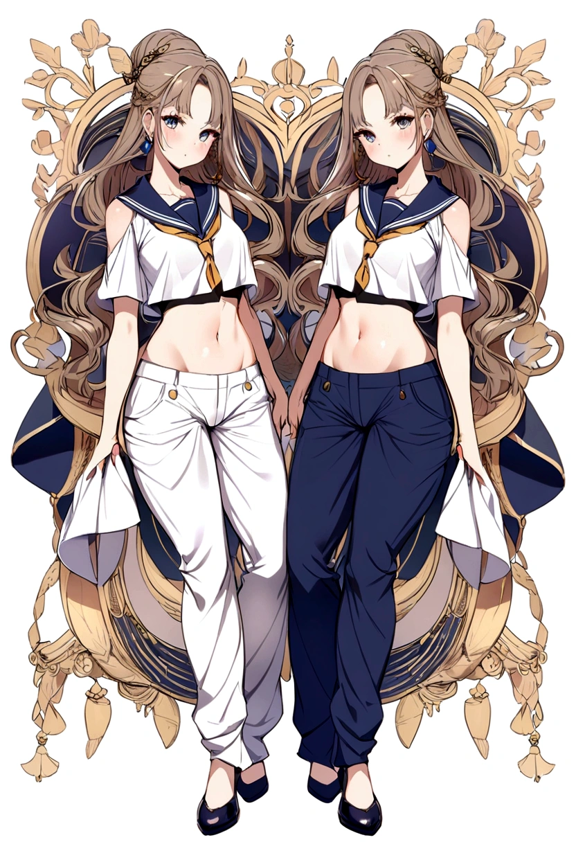 Sexy women in a naval uniform pants and crop top