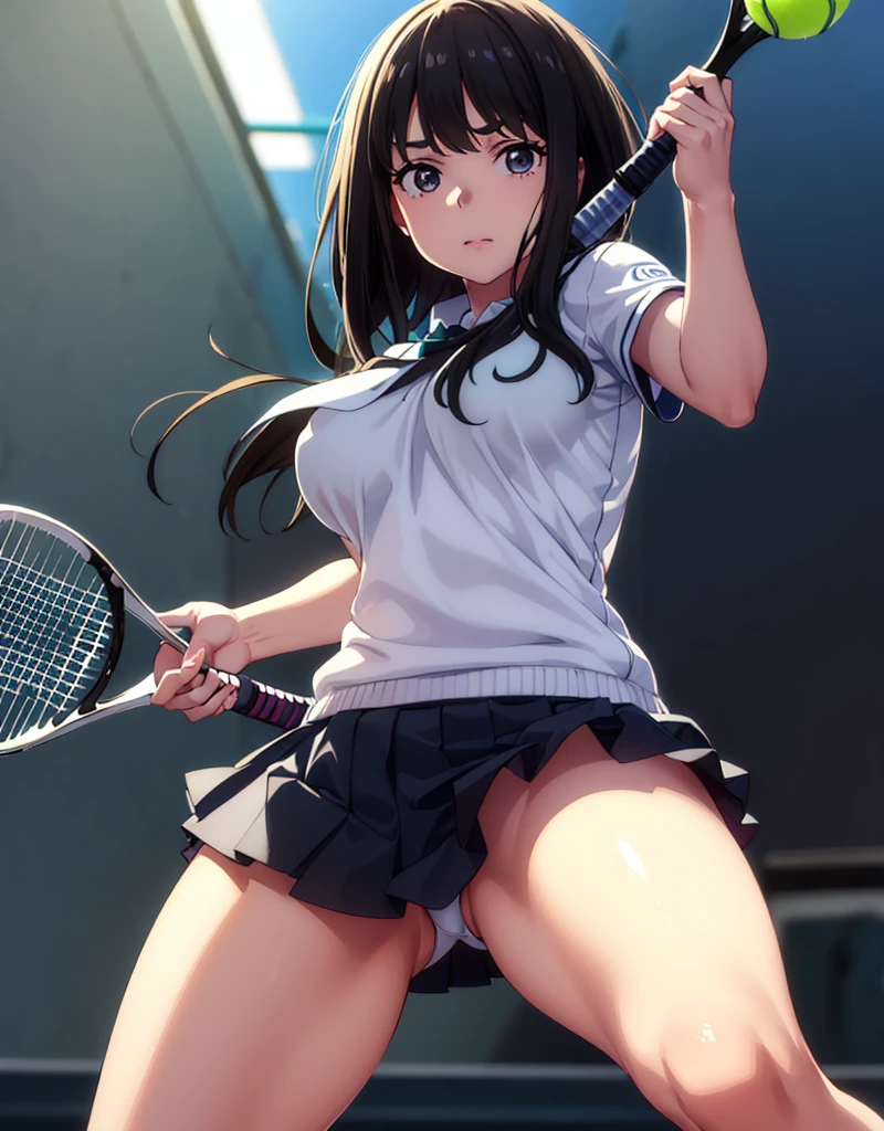nswf,(wearing ,tennis uniform:1.3),{{{{see through:1.7}}}},{{tennis uniform are wet with water}},{erect nipples:1.5},full body shot,(from below:1.3),bottomless,Top quality, 1 beautiful Japanese woman, ,high school student,(18 years old),medium hair, (Black hair:1.2), Ultra-realistic capture, Highly detailed, High resolution 16k close-up of human skin. Skin texture must be natural, With such detail that pores can be finely identified. Skin should look healthy, In a uniform tone. Use natural light and color,