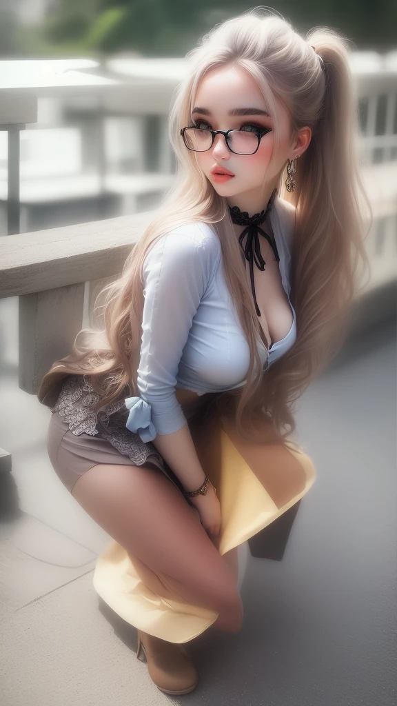 (Solo), 1girl, hair bun, glasses, , brown jacket, ribbon choker, white shirt, mini skirt, (over the knee socks), (long lace up boots), gigantic breasts, big ass, wide hips, milf body, beautiful eyes, perfect face, better eyes, better hands, better fingers, ,shiraki meiko, ((((best masterpiece)))), ((((ultra detailed)))), high quality, best quality, ((((32K)))), sharp focus, (high-resolution picture), Hand perfect, ,more_details:-1, more_details:0, more_details:0.5, more_details:1, more_details:1.5,meikodef/meikornd