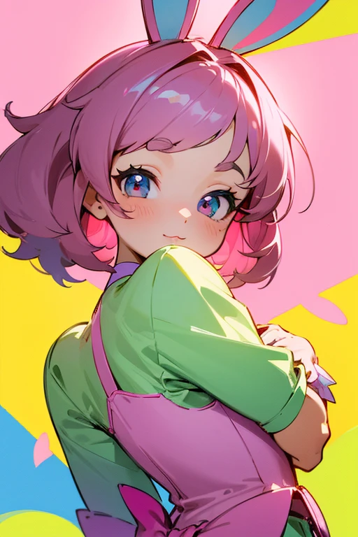 Masterpiece, best quality, super detailed, beautiful, (Stylish: 1.2), (Cute art style: 1), (Bright colors: 1), 4K, 8K, 💗🐰👧👧👧😳💕, upper body, style5