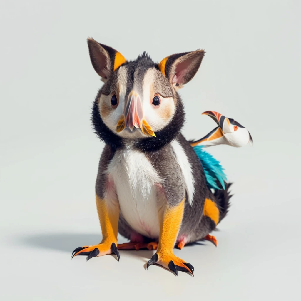 Small Animals,  kangaroo mixed with House lizard, has yellow and blue stripes on its body, Grassroots, no background, (has beard), ((Puffin mouth))