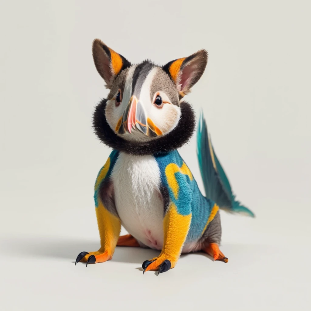 Small Animals, baby kangaroo mixed with House lizard, has yellow and blue stripes on its body, Grassroots, no background, (has beard), ((Puffin mouth))