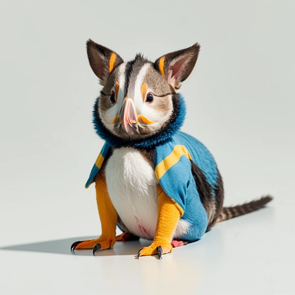 Small Animals, baby kangaroo mixed with House lizard, has yellow and blue stripes on its body, Grassroots, no background, (has beard), ((Puffin mouth))