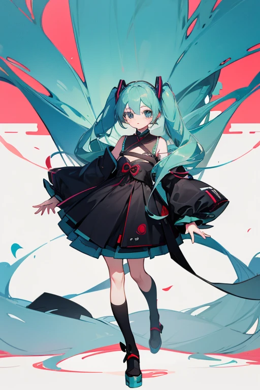 Hatsune Miku,(JK art style:1) ,chibi, full body, solo, Jirai Kei