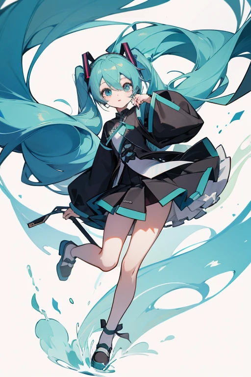 Hatsune Miku,(JK art style:1) ,chibi, full body, solo, Jirai Kei