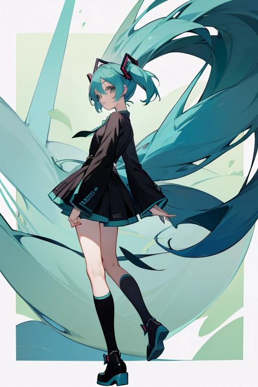 Hatsune Miku,(JK art style:1) ,chibi, full body, solo, Jirai Kei
