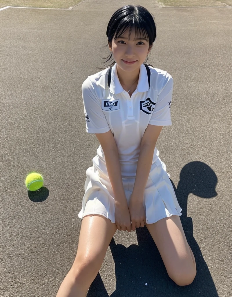 nswf,(wearing ,tennis uniform:1.3),{{{{see through:1.7}}}},{{tennis uniform are wet with water}},{erect nipples:1.5},full body shot,(from below:1.3),(bottomless:1.3),Top quality, 1 beautiful Japanese woman, ,high school student,(18 years old),medium hair, (Black hair:1.2), Ultra-realistic capture, Highly detailed, High resolution 16k close-up of human skin. Skin texture must be natural, With such detail that pores can be finely identified. Skin should look healthy, In a uniform tone. Use natural light and color,