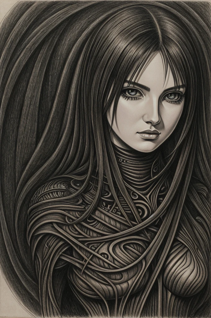 surrealismo facil de h.r giger drawing About a dull woman as cute as possible and easy to draw and like anime 