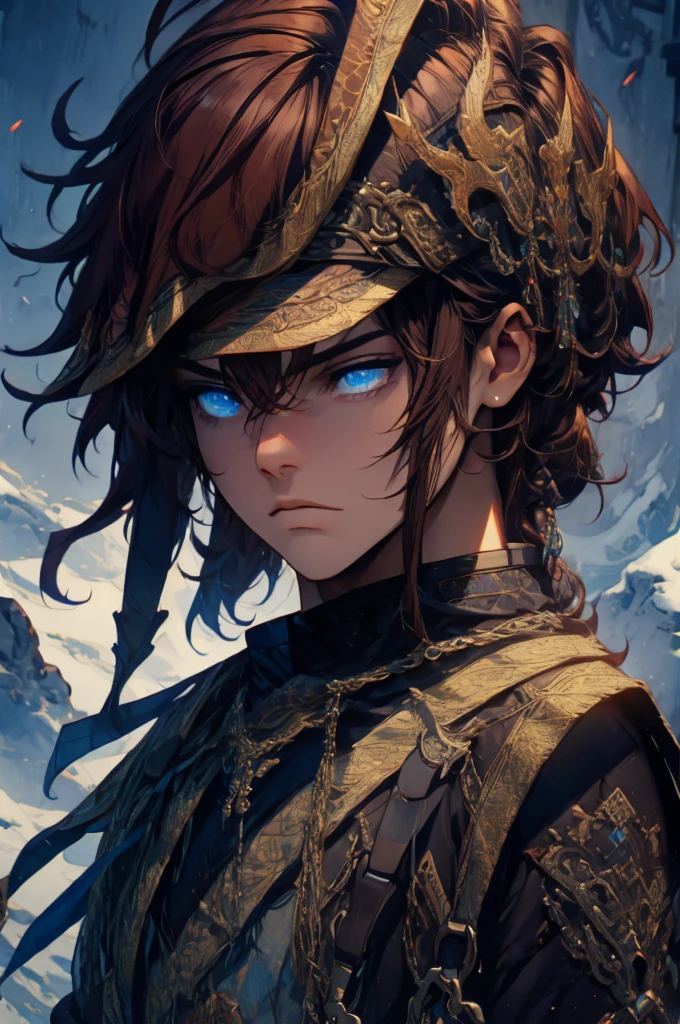 (masterpiece, best quality), intricate details, 1boy, brown hair, blue eyes, Arthur, black clothes, pauldrons,