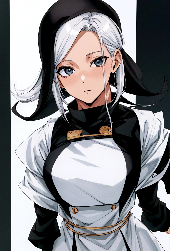 um desenho de um garoto com cabelo preto curto e gorro branco, scan de color manga, estilo visual de color manga, color manga, color manga art, your manga portrait, color manga panel,jaqueta branca,cachecol com listras preto e branco
