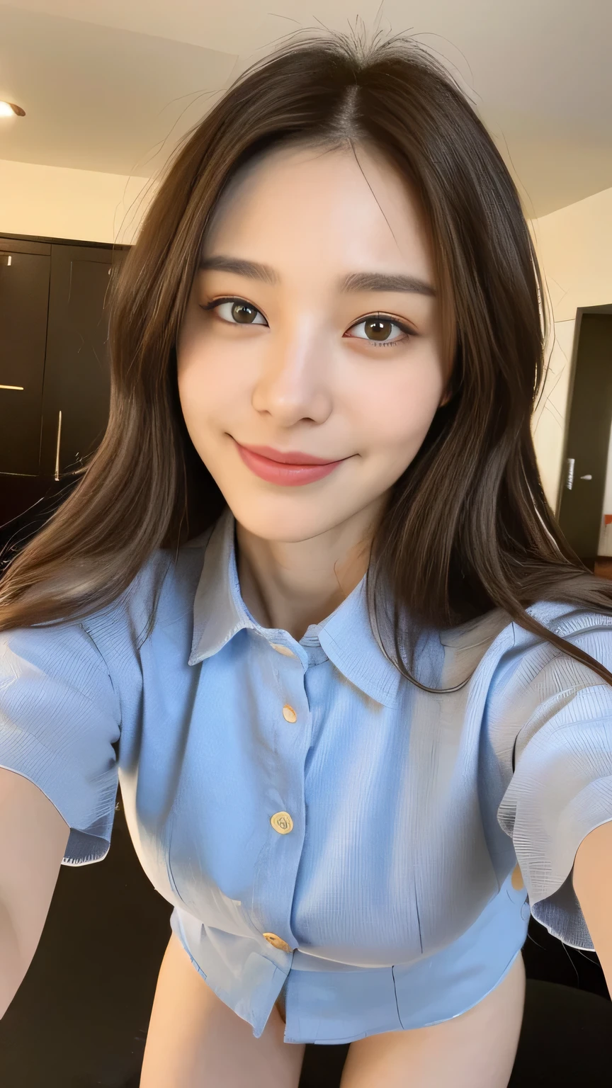 seed:2020674263.((Full body angle:1.1)).((Highest quality, 8K, masterpiece:1.3)), ((from below:1.1)).concentrated:1.2, Perfect body beauty:1.4, Hips:1.2, ((Delicate Hair)), (Colorful button-through crop shirt :1.1) , ((Highest quality、8k、masterpiece:1.3))、1 Girl、A sloppy smile、Esbian all over、Slim face、Big Boobs、Beautiful woman、(Dark Brown Hair)、Long Hair、1.1、Flickering Valley、Detailed eyes、double eyelid、Blurred Background、超Slim face、Smile、Looking down、stroll、