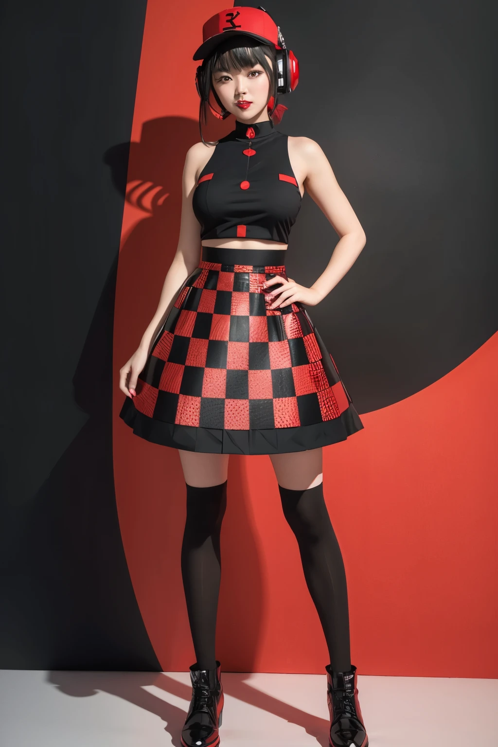 make a red and black outfit with roblox patterns
