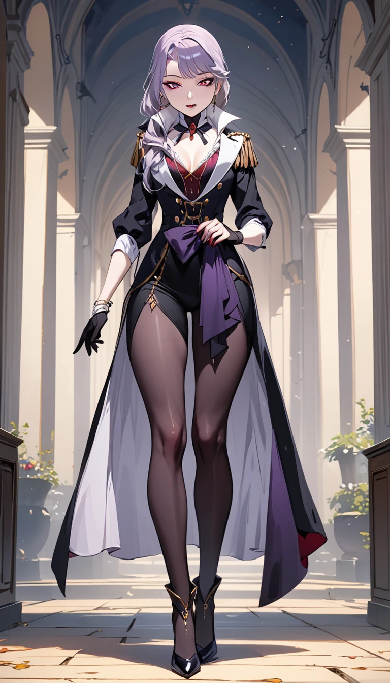 (masterpiece, best quality:1.2), 1girl, solo, Sonata, vampire, purple hair, full body