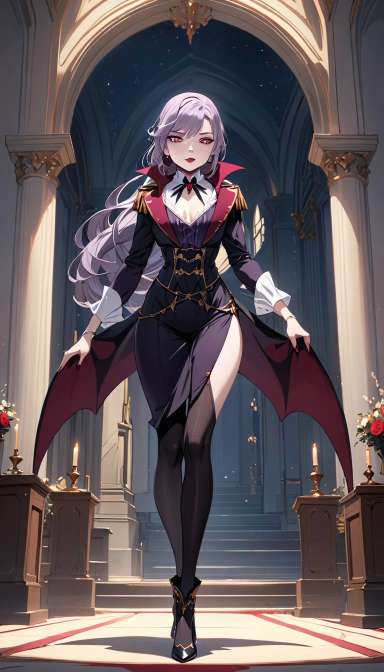 (masterpiece, best quality:1.2), 1girl, solo, Sonata, vampire, purple hair, full body