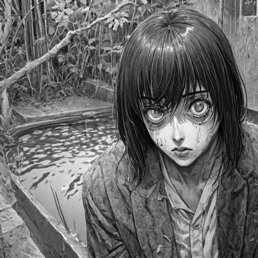 a black and white drawing of a monster and a woman on the ground, Open silk fully unbuttoned see through shirt, gigantic massive long saggy hanging down teardrop sagging dropping tits, smile, Sakura flower, Sakura trees, falling flowers, junji ito artwork, in style of junji ito, art style of junji ito, junji ito style, horror manga, yoshitaka amano and junji ito, junji ito and greg rutkowski, junji ito undertones, inspired by Junji Ito