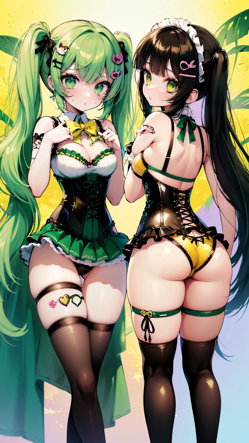 rear view, backside view,mejor calidad，tmasterpiece，ultimate resolution，Suave，extremadamente colorido，De color，Princesa sirena，(verde limon leather corset:1.4)，Medias de tirantes negras，Starrysky Android!,More detailed 8K.motor irreal:1.4,UHD,La mejor calidad:1.4, fotorrealista:1.4, textura de la piel:1.4, obra maestra:1.8,obra-prima, mejor calidad,objeto Objeto], (detailed face features:1.3),(dentro de un gimnasio azul:1.4),(cabello rosado largo:1.4),（Beautiful and detailed eye description）,(manos detailed:1.4), (white ropa deportiva:1.4), Ultra-detallado,ojos detailed,(Lemon green silk bra ＆Pantiy:1.4),Casa de panty transparente、( Sexy corset in lemon green:1.4)., Medio, (Botas largas de cuero blanco:1.4), Lace decoration,