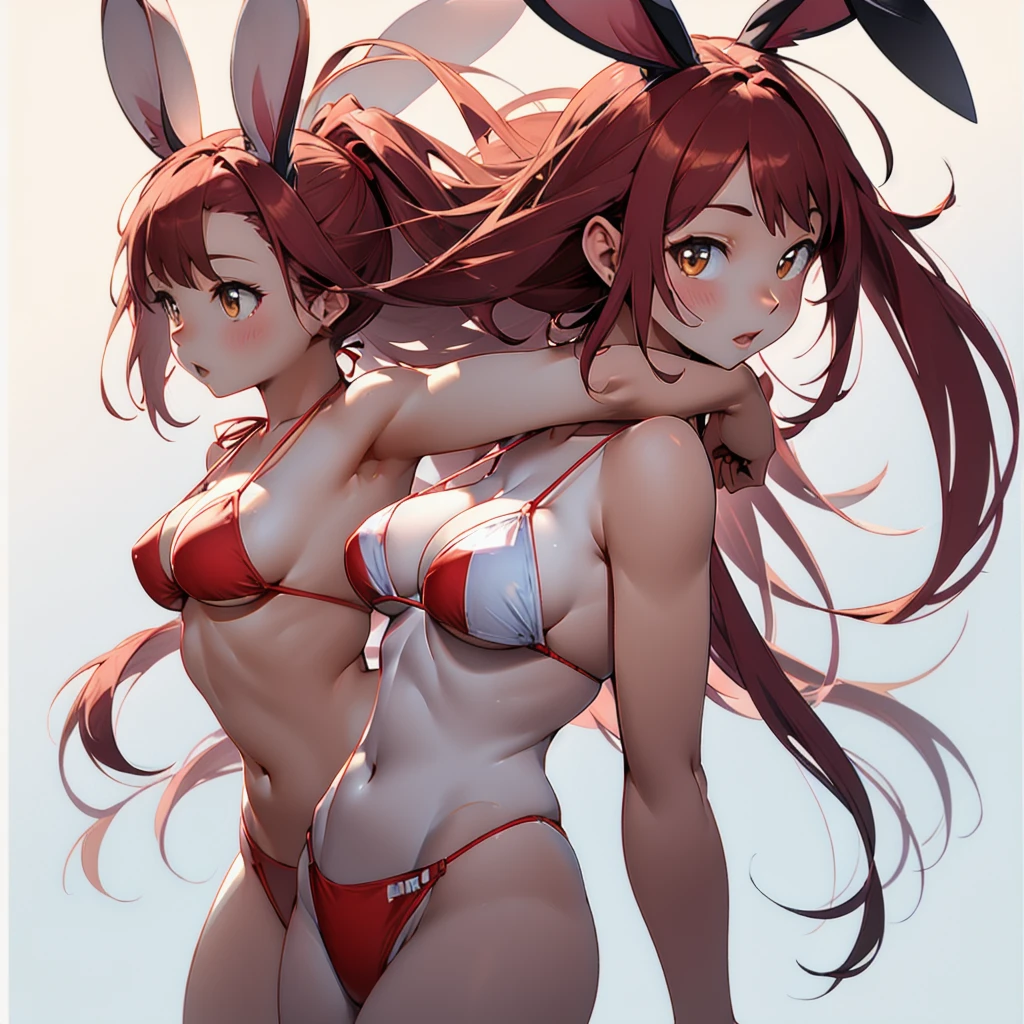 Bunny girl in bikini、The face is a realistic rabbit、The body is human、Beastman