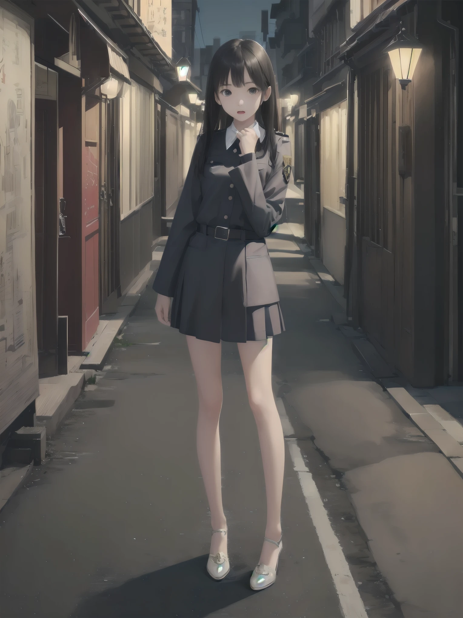 Masterpiece、high quality、high resolution、One girl、solo、uniform, Surprised expression, Standing in the park, At night,Half-body photo, Super detailed, Ultra HD、cute、A shy and shy pose、Capture your subjects at their best with photogravure settings
