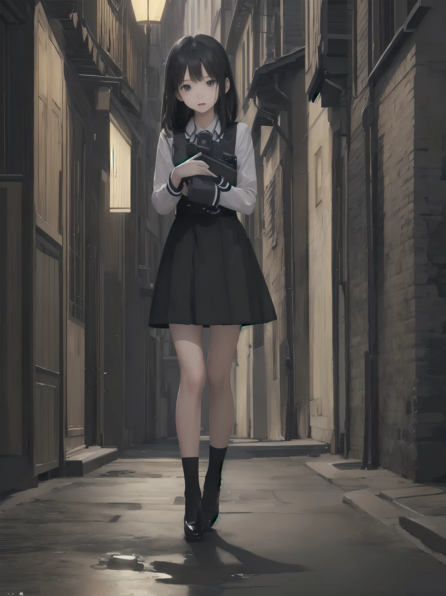 Masterpiece、high quality、high resolution、One girl、solo、uniform, Surprised expression, Standing in the park, At night,Half-body photo, Super detailed, Ultra HD、cute、A shy and shy pose、Capture your subjects at their best with photogravure settings