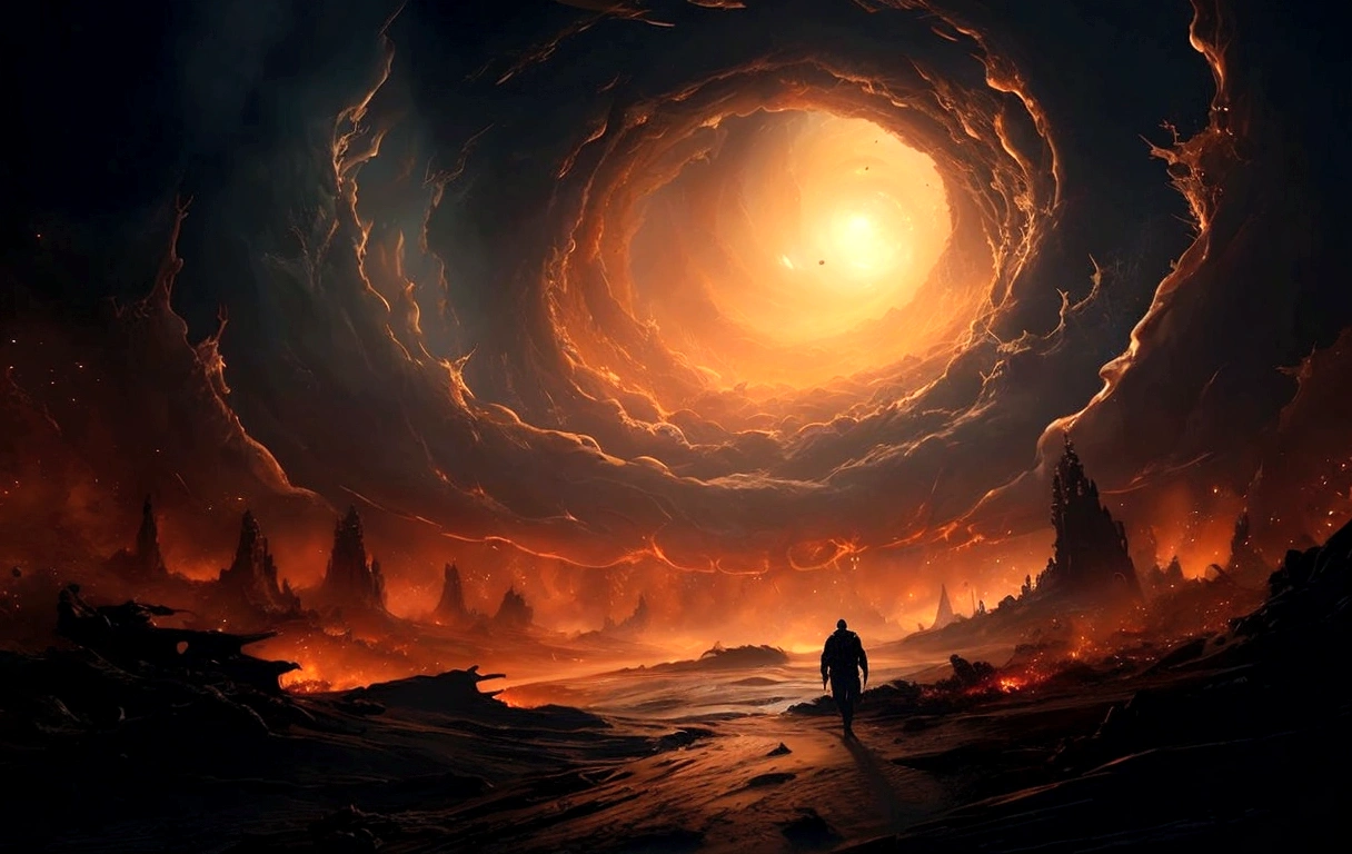 um homem em frente a uma estrutura gigante em forma de espiral, epic fantasy science fiction illustration, Greg Beeple, epic science fiction fantasy art, science fiction art, science fiction art sombria, epic sci-fi digital art, science fiction digital art, science fiction digital art illustration, sci fi art, science fiction art, dramatic conceptual art, Arte deslumbrante em 8k