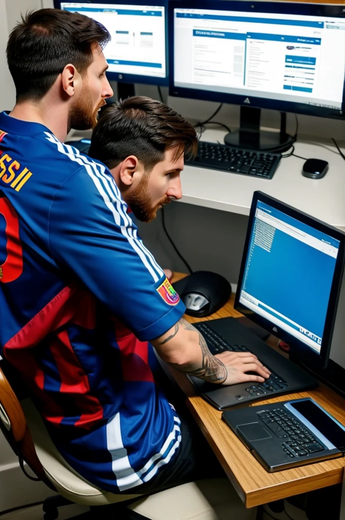 Messi trabajando en una computadora
