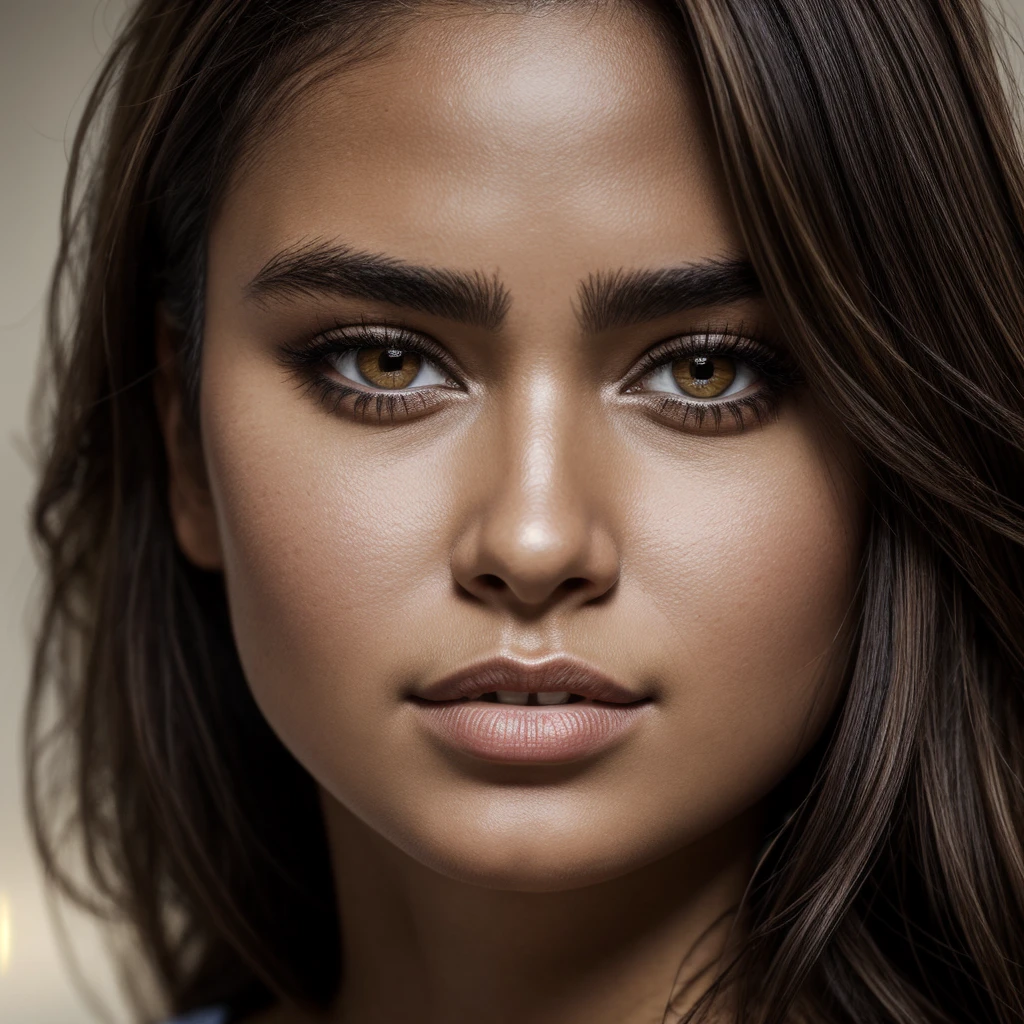 Ultra realistic portrait photo of a mixed-race woman, cute, light brown eyes, small face, of Brazilian origin, detailed in 4K high resolution