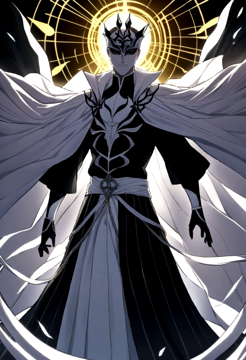 Imagine a poster that captures the essence of camaraderie and conflict in the world of “Bleach.” At the forefront, Ichigo Kurosaki stands in his Bankai form, his expression determined, with Zangetsu poised for action. Surrounding him are the key Soul Reapers, each in a battle-ready stance, showcasing their unique Zanpakuto and abilities.

The backdrop is a fusion of the Soul Society’s shattered skyline and the desolate expanse of Hueco Mundo, with the Garganta’s swirling vortex bridging the two realms. The composition should be dynamic, with a play of light that highlights the characters against the darker, ominous background.

Incorporate symbolic elements subtly throughout the design: Ichigo’s Hollow mask to signify his inner struggle, Byakuya’s sakura petals to represent his grace in battle, and Aizen’s butterflies to symbolize deception and transformation.

Use bold, vibrant colors to bring life to the characters and setting, while maintaining a sense of unity across the diverse elements. The tagline “Protecting souls, one slash at a time,” or your chosen quote from “Bleach,” should be integrated into the design in a way that complements the overall aesthetic.