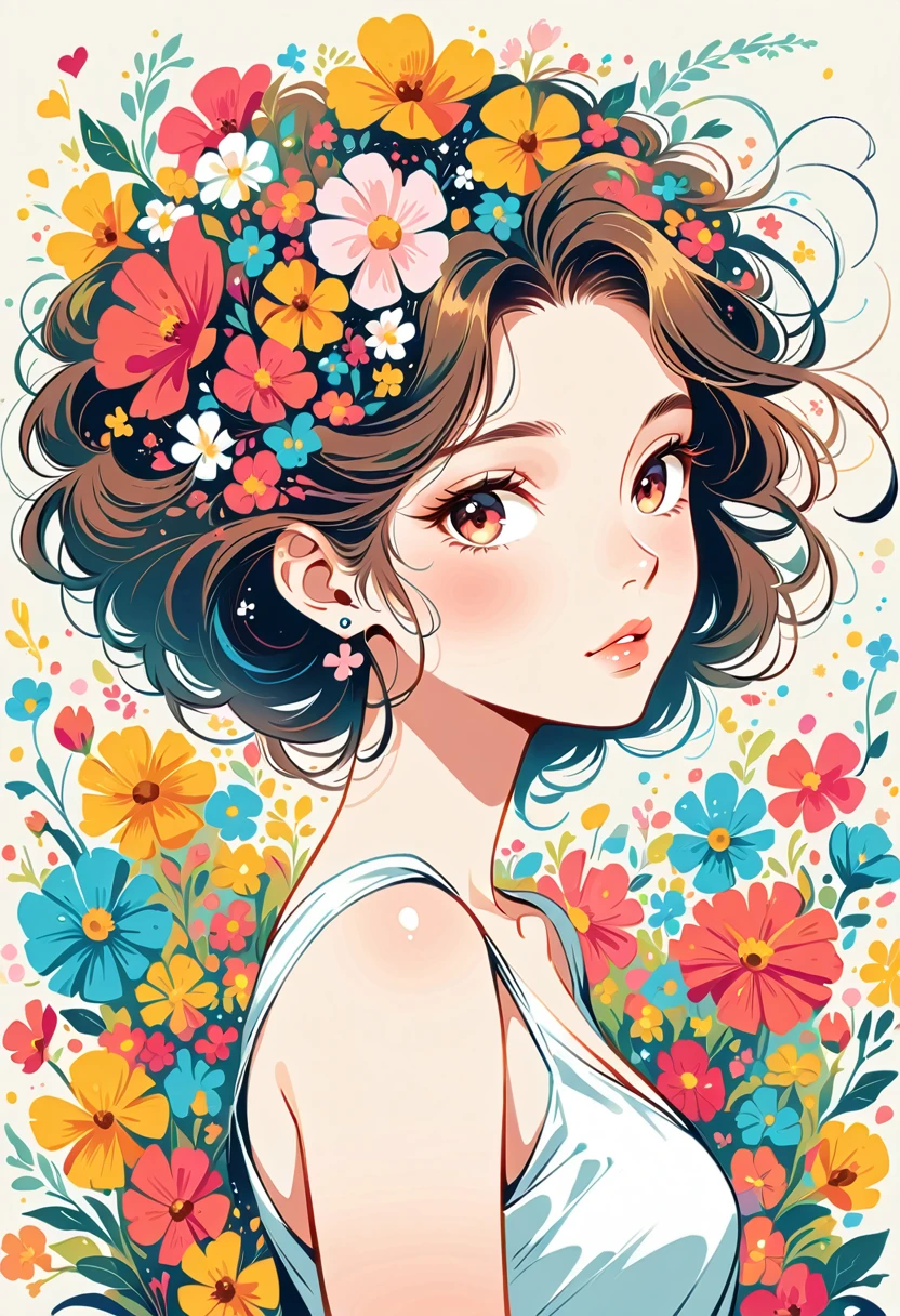 Mai Yoneyama Style、The most beautiful girl of all time、Lips in Love、Colorful flowers、Simple line initials、Abstract art、Urban Background
