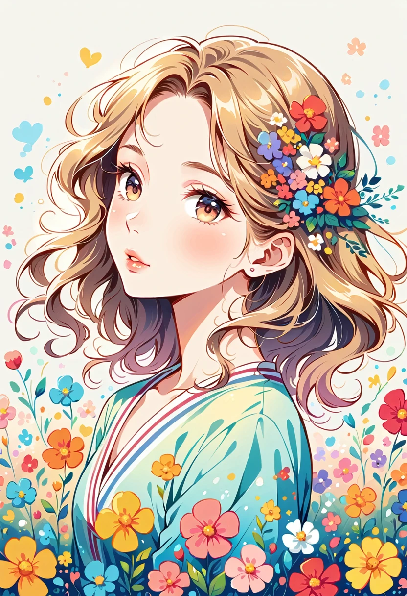 Mai Yoneyama Style、The most beautiful girl of all time、Lips in Love、Colorful flowers、Simple line initials、Abstract art、Urban Background