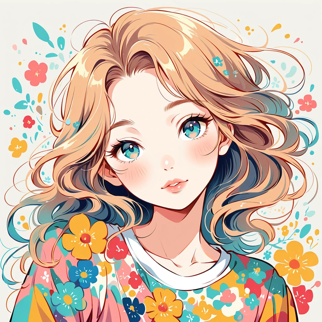 Mai Yoneyama Style、The most beautiful girl of all time、Lips in Love、Colorful flowers、Simple line initials、Abstract art、Urban Background