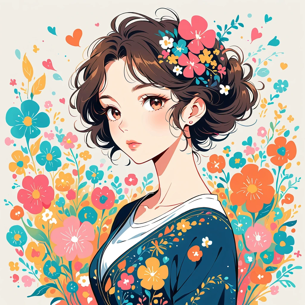 Mai Yoneyama Style、The most beautiful girl of all time、Lips in Love、Colorful flowers、Simple line initials、Abstract art、Urban Background