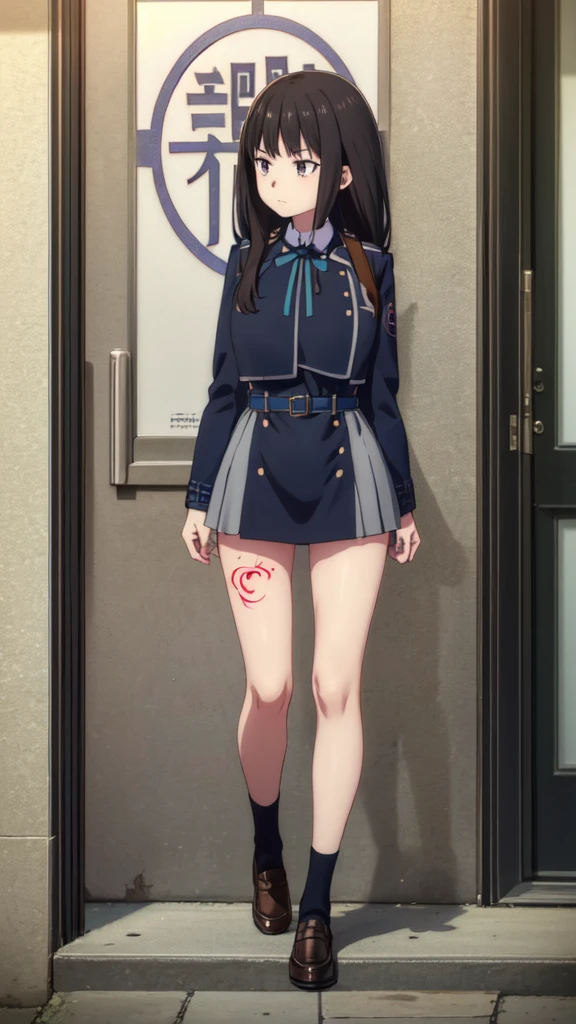 (((Pixel Perfect, Perfect in every detail))), alone, 1 personの女の子, Inoue Check, Licorice Uniform, View your viewers, Mouth closed, (((Pixel Perfect, Perfect in every detail))), alone, 女の子1 person, Chisato Nishikigi, Uniform sake, Looking at the audience, Chisato, 1 personの女の子, alone, chest, Neck ribbon, Collared shirt, Uniform sake, Two-tone micro mini dress, Blue Dress, Long sleeve, Red Belt, (((1 personの女の子))),(((alone))),(((1 person))).loafers、Black socks、女の子1 person, whole body,(Looking up:1.4) alley, Contact us, Talk to your audience、Are Are standing、, 1 Girl}} Are standing,,{Show Viewer,, tattoo, Are standing、Shaving, (下腹部のtattoo:1.5), (ハートのtattoo:1.5), (belly but ton: 1.1), (Micro Mini Skirt: 1.3), 女の子1 person, whole body,(Looking up:1.4)choker、slave、 Big Breasts、chestの膨らみ,big、Expressionless