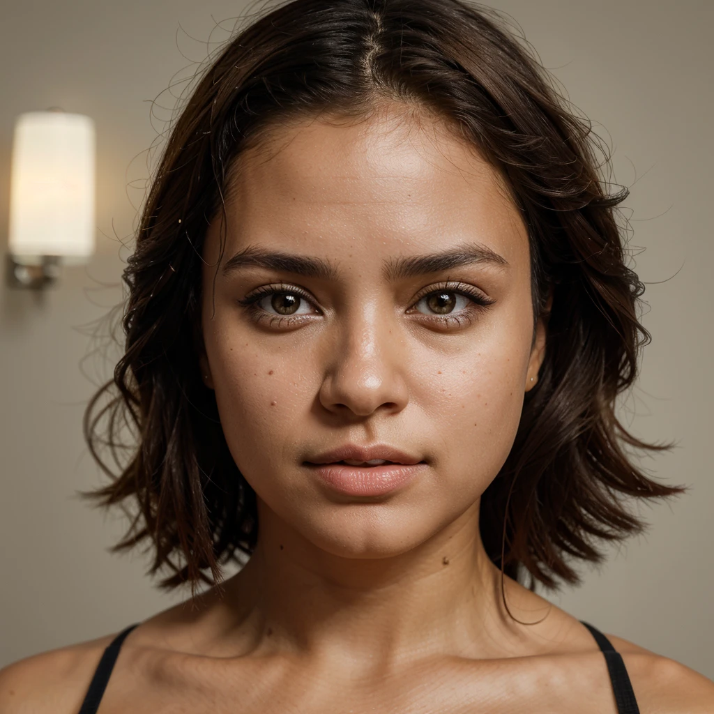 elegant beautiful indian light-brown-eyed brunette , very detailed, 30 years old, confident face, almond-shaped eyes, round nose, round face-shape, chubby cheekbones, dark skinned clear face, naturally wavy boycut hair, light-brown eyes, high-res, masterpiece, selfie, best quality, intricate details, very detailed, sharp focus, detailed skin, realistic skin texture, texture, detailed eyes,detailed straight face, professional, 4k, charming smile, shot with Canon, 85 mm, light depth of field, Kodak Vision color, extremely detailed, photo_\( ultra\), photorealistic, realistic, post processing, maximum details, roughness, real life, ultrarealistic, photorealism, photography, 8k UHD, photography INFO