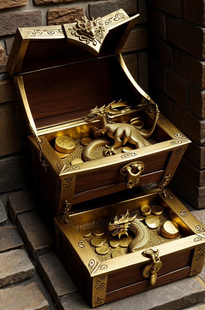 A treasure box guarded by a dragon in a large castle.