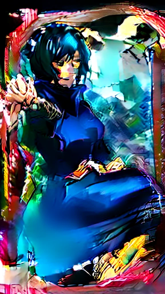 ((best quality)), ((masterpiece)), (detailed), perfect face, blue top, crop top, blue fitted legging shorts, huge breasts, huge ass