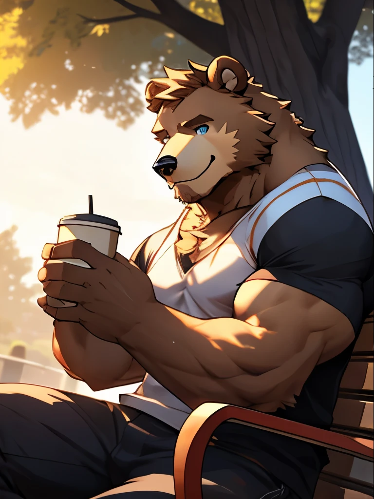 furry, anthro, chow chow dog:1.5, solo, average male, naked, standing in a kitchen holding a coffee mug looking slyly at the viewer:1.3, super detailed, detailed face, best art, 8k, vibrant, by taran fiddler:1.8, by RedRusker:1.8, art stile, 3D, halfbody,