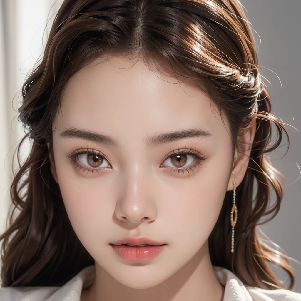 a young mixed-race woman, detailed portrait, beautiful detailed eyes, light brown eyes, small delicate face, light skin tone, natural makeup, curly brown hair, cute expression, serene, Brazilian origin, high quality 4k resolution, photorealistic, hyper detailed, studio lighting, sharp focus, realistic skin texture, vivid colors, masterpiece