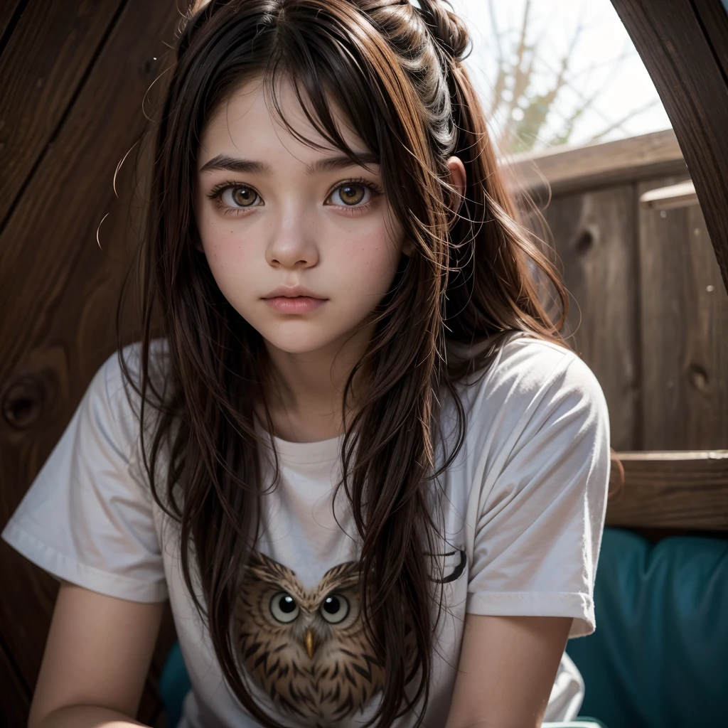 Generates a drawing of a 16-year-old girl in the style of the series "The owl house" con el pelo color negro con mechas rojas, orejas semi-puntiagudas