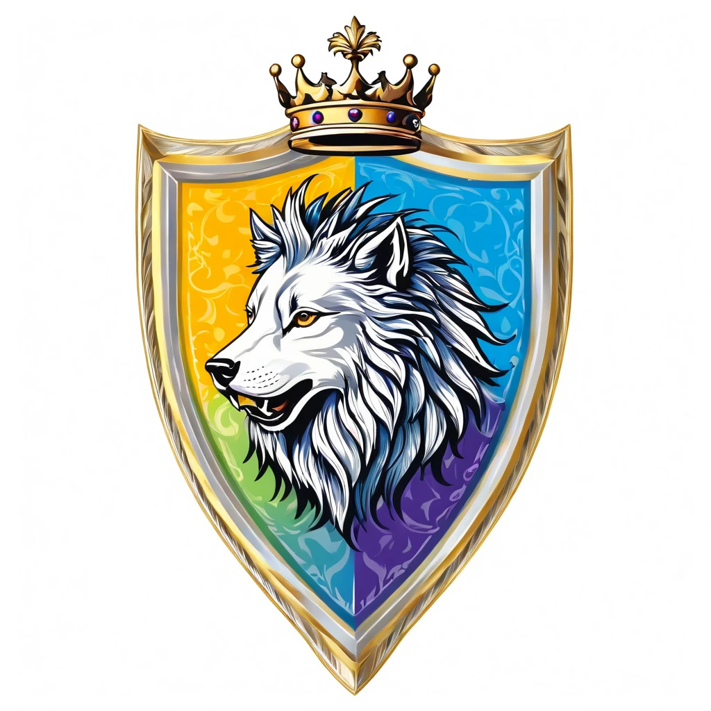 Wolf crest, majestic and graceful, simple composition, colorful, no background, highest quality image.