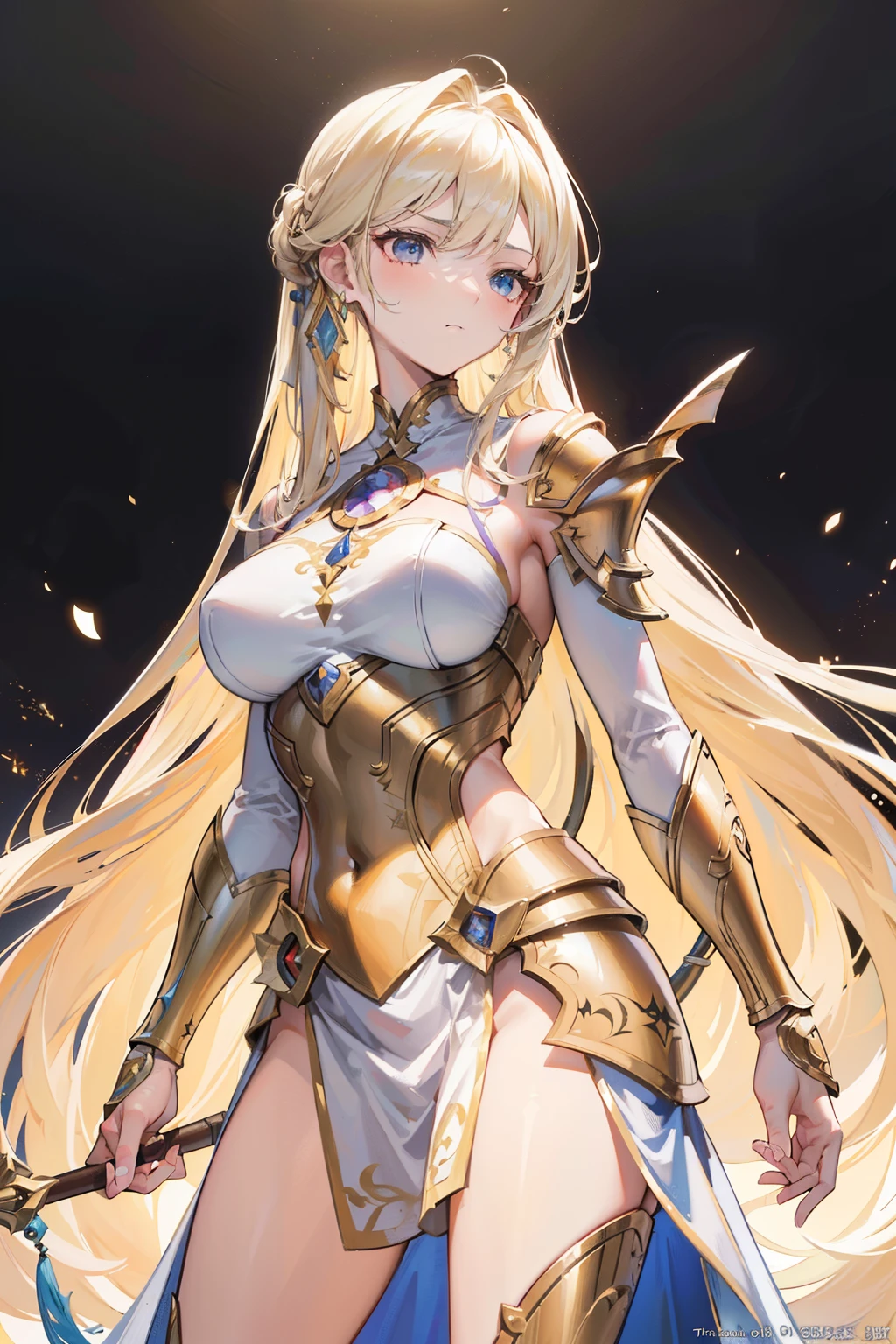 A solitary female archer, adorned in light armor, long, tangled, golden hair cascades down her back, a perfectly sculpted and very attractive body (body perfection: 1.2), a highly detailed face (face detail: 1.2), perfectly shaped hands (hand perfection: 1.2) with five slender fingers, all part of a masterpiece (masterpiece: 1.3) of the highest quality (best quality: 1.3) and super detailed (super detailed: 1.3), in high-resolution, HD.