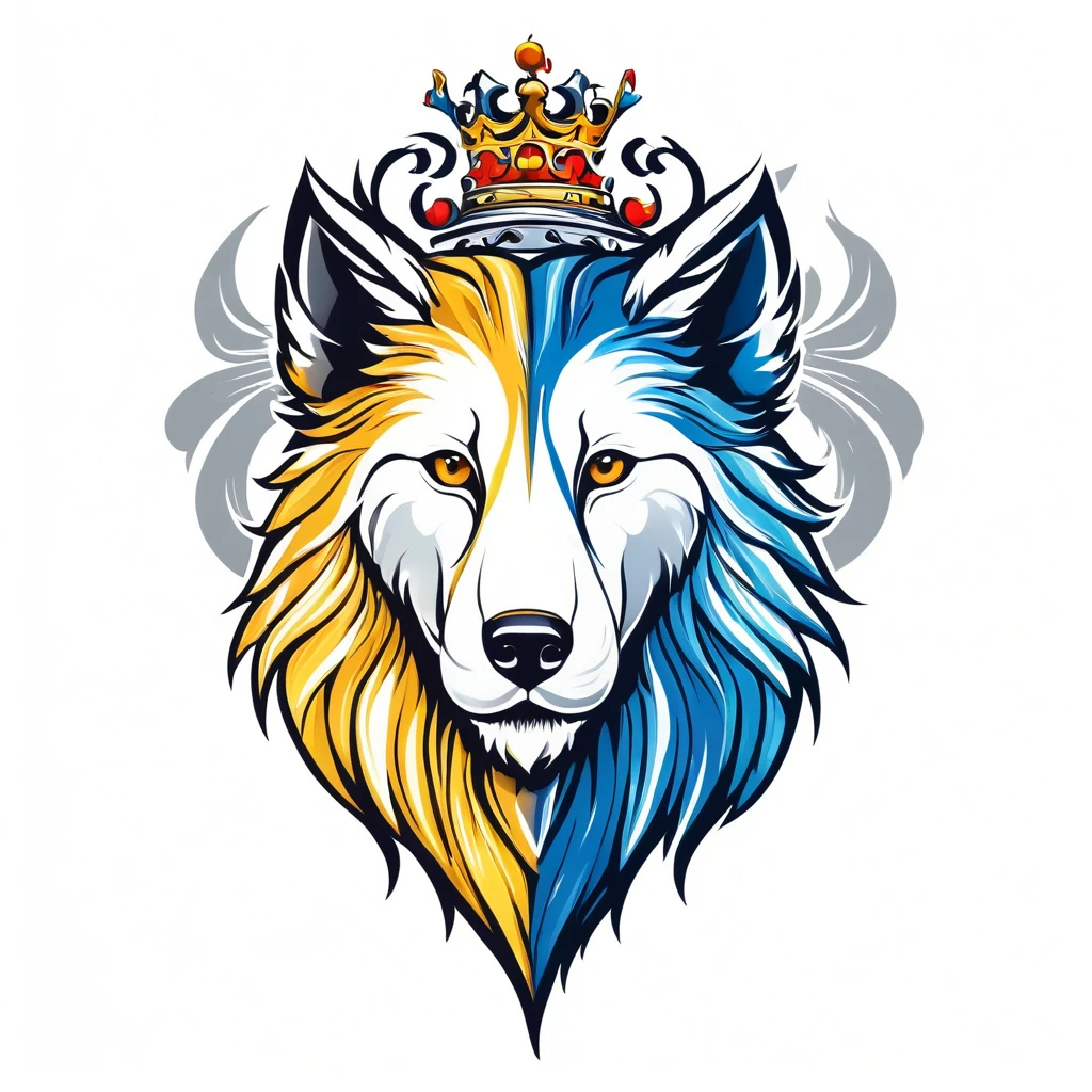  Wolf crest, majestic and graceful, simple composition, colorful, no background, highest quality image.