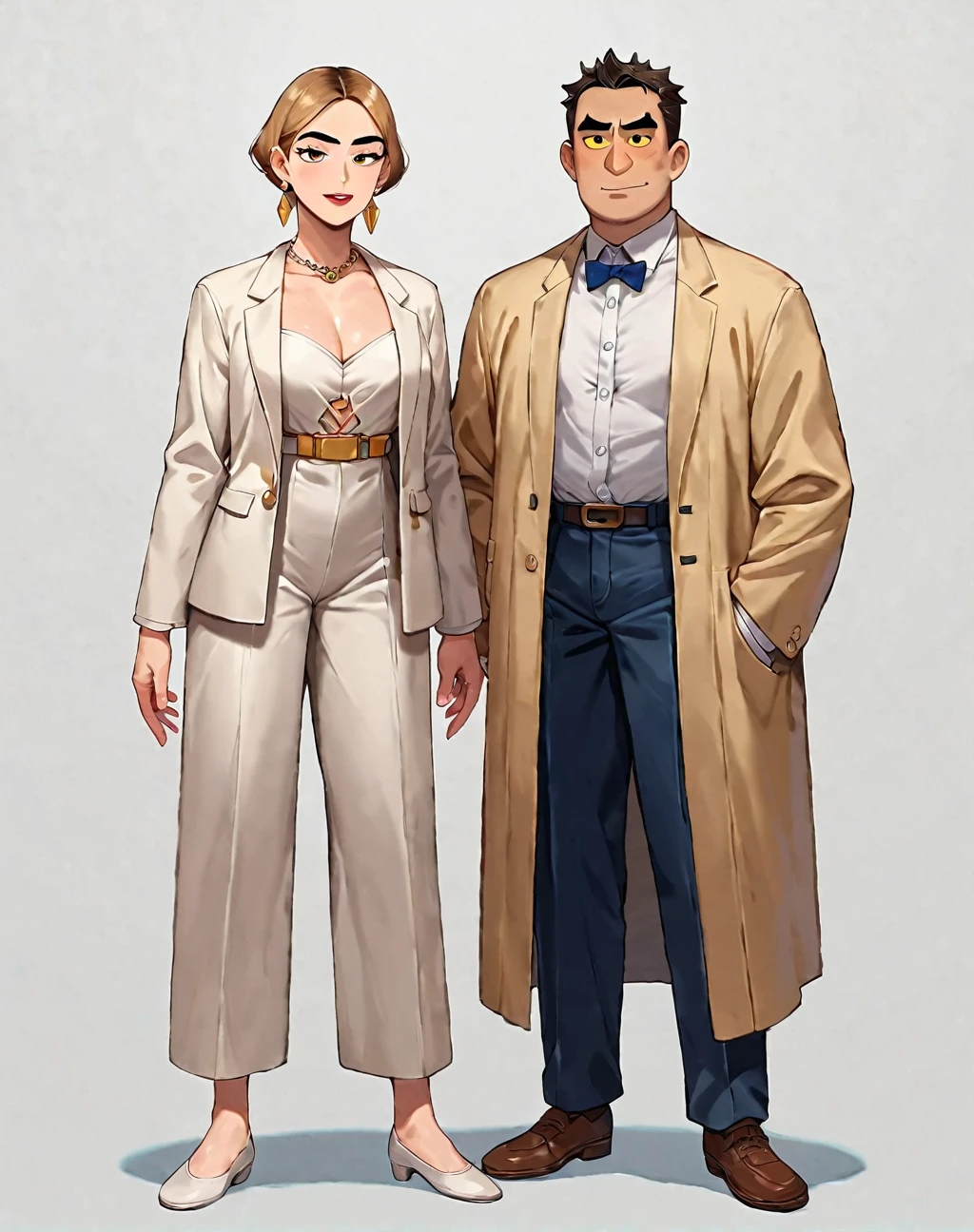 score_9, score_8_up, score_7_up, score_anime, (Beautiful eyes) ,full length, girl and two guys, (((two tall guys))), (two tall and stylish guys), (girl between guys), Elite , confident pose, ((White background))
