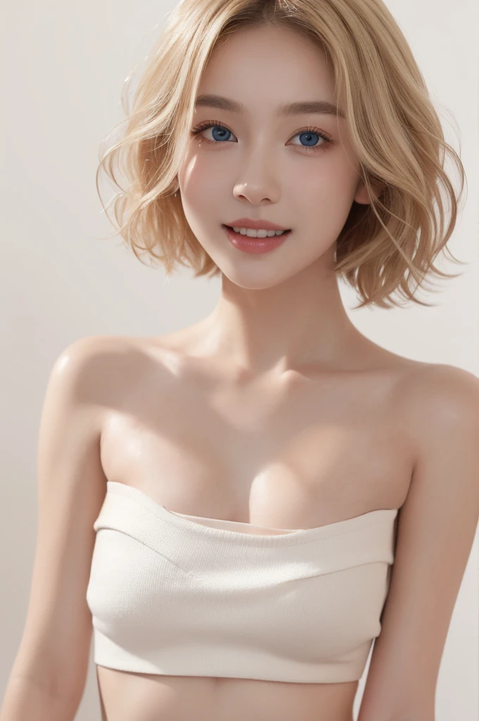 highest quality、ultra high resolution、(realistic:1.4)、((full nude))、beautiful eyes、blonde、brown eyes、beautiful breasts、realistic skin texture、thin pubic hair、NSFW, 8K quality, 8k ultra, 10x more pixels、highly detailed cute face、detailed lips、fine eyes、double eyelid、natural makeup、（kind eyes）、（super cute girl）、perfect balance、Small tangled naked short hair、beautiful nipples、((With a smile))、bedroom at night、(())、((very soft breasts))、((Realistic skin type))、((Let me touch your chest))、Let me touch your chest up close