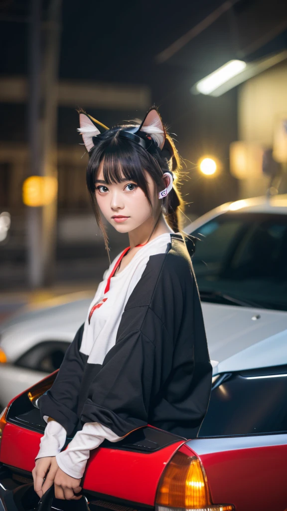 Masterpiece, 4k, Bokeh, beautiful face, (Cat ears:1.3), Beautiful girl standing with a car, TOYOTA SPRINTER trueno,
AE86, Trueno