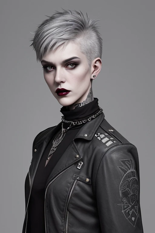 Margarette appears as a tall, masculine-looking person,He has short gray hair with shaved designs and dark lips similar to punk rock..
