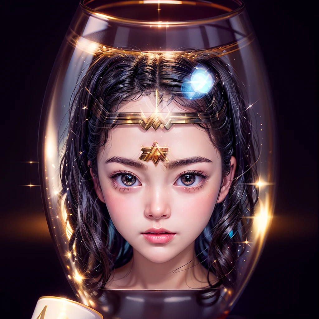 High-level, 8K Masterpiece TopQuality, Ultra-detailed CG, Absurd detailed wallpaper, PerfectLighting, Extremely detailed (((Personifying " Sexy Wonder Woman " as a KAWAII Girl))), Characteristic Items, aesthetic LifeLike Rendering, MysticSight,
Haze Tyndall Scattering, (Studio GRAY Background with (Oodles Dazzling RainbowColorParticles (BokeH))), (((Assfocus)) RoundlyButts ThighGap), (Exposed:0.9) NSFW 🔞 BREAK (Acutance:0.8), (NOGIZAKA FaceVariations) Extremely Detailed very KAWAII FaceVariations, Childish CaptivatingGaze ElaboratePupils Detailed Eyes with (SparklingHighlights:1.28), (Voluminous LongEyelashes:0.88)、Glossy RedLips with beautiful details, CoquettishTongue, RosyCheeks, Radiant PearlSkin with Transparency, Glowing DowneyHair . { (Dynamic LifeLike expressions:1.4) | (:d) }, (large eyes:-1) .(Sitting in container)